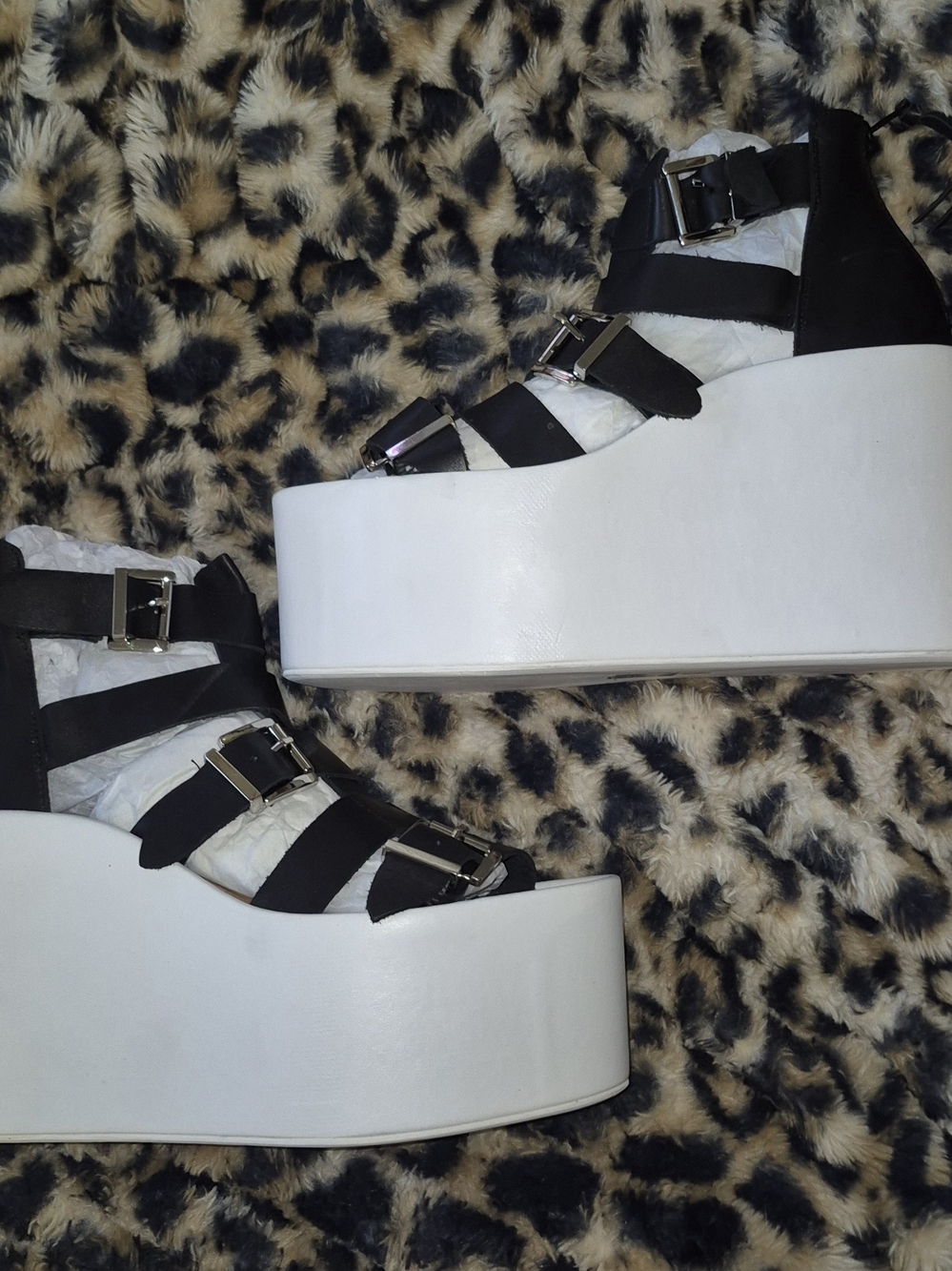 Jeffrey Campbell Black Strappy Platform Sandals with White Sole 10